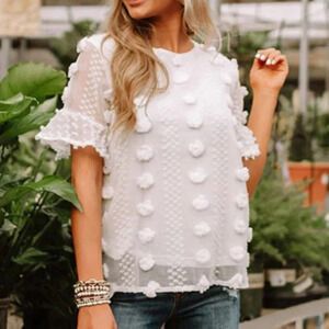 Entro white appliqué dot blouse size small